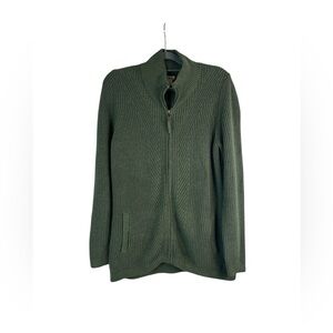 L.L.Bean‎ Zip Front Cardigan Sweater Green 100% Cotton Men’s Large knit cardigan